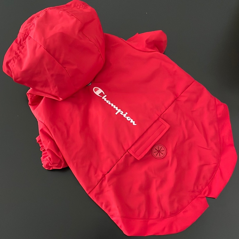 Champion dog rain jacket with pocket and hood